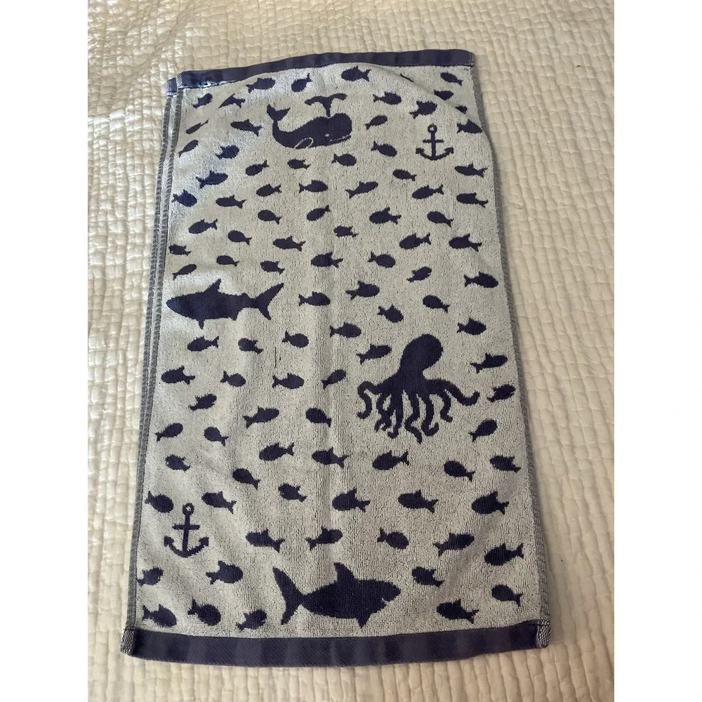 Set of 2 Vintage Pottery Barn Kids Hand Towel w/ reversible Sea Creature print